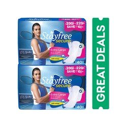 Stayfree Secure Cottony Soft Sanitary Pads (Extra Large Wings) - Pack of 2