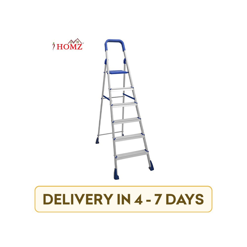 IHomz IH-HPSL-035 Home Pro 6 Step with Platform Hand Rail Aluminum Ladder (Silver)
