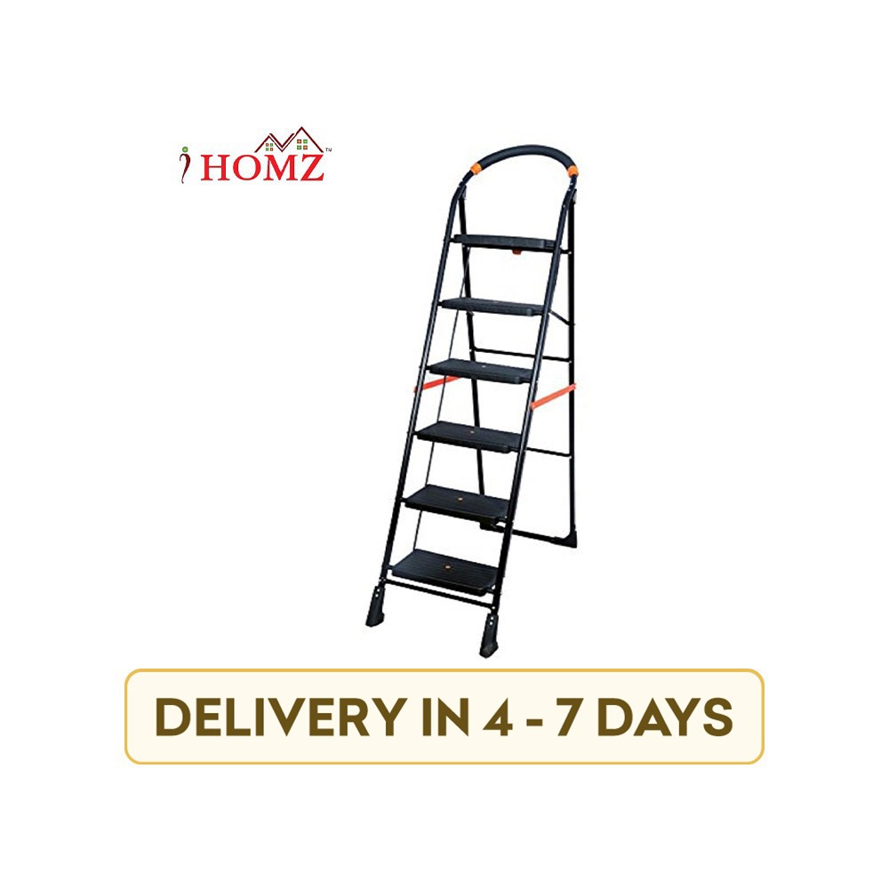 IHomz IH-MSL-025 Millano 6 Step Heavy Folding with Platform Hand Rail Carbon Steel Ladder (Black)