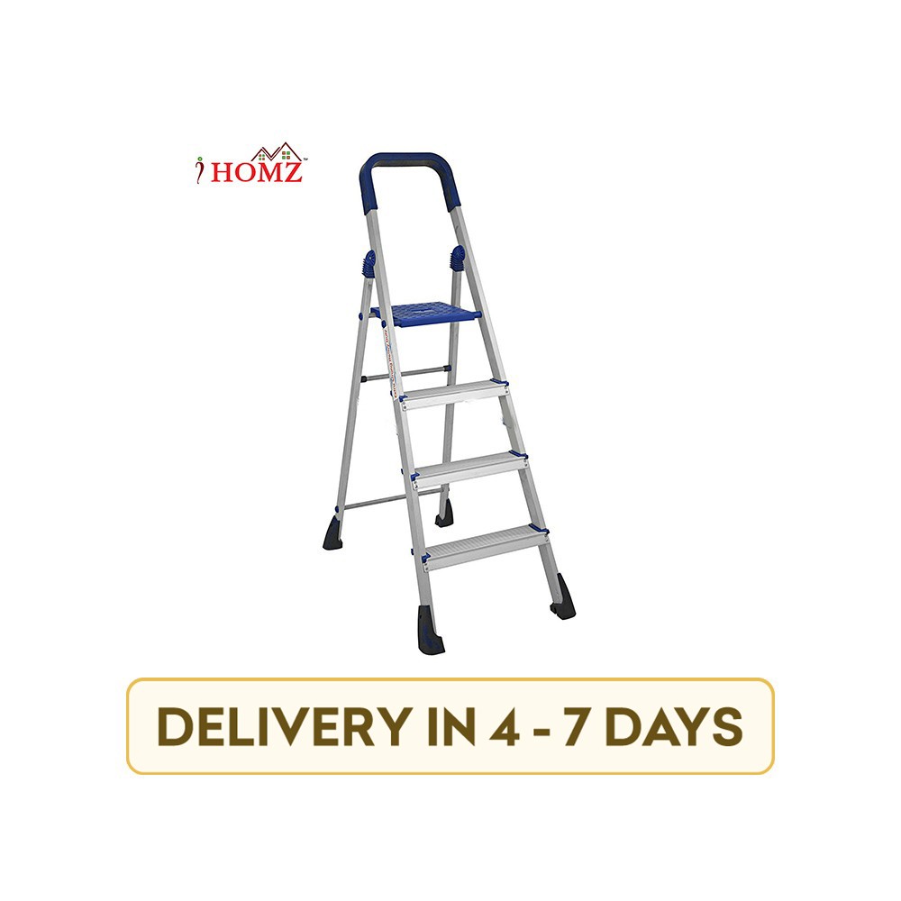 IHomz IH-HPSL-033 Home Pro 4 Step with Platform Hand Rail Aluminum Ladder (Silver)