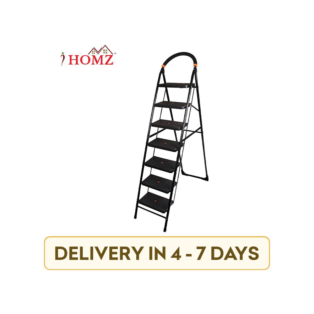 IHomz IH-MSL-026 Millano 7 Step Heavy Folding with Platform Hand Rail Carbon Steel Ladder (Black)