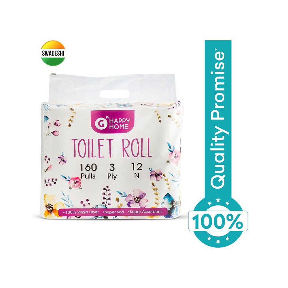 Grocered Happy Home 3 Ply Toilet Roll - Pack of 12