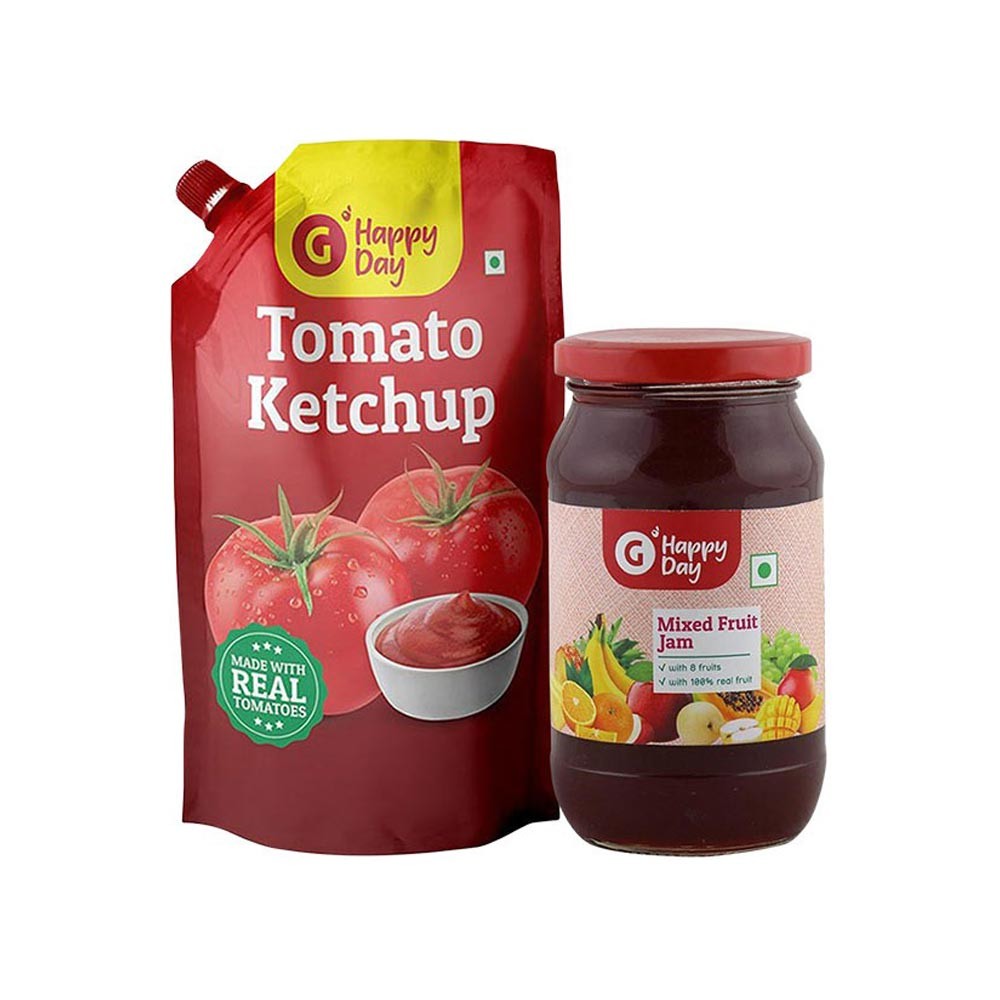 Grocered Happy Day Mixed Fruit Jam + Tomato Ketchup (Pouch) Combo