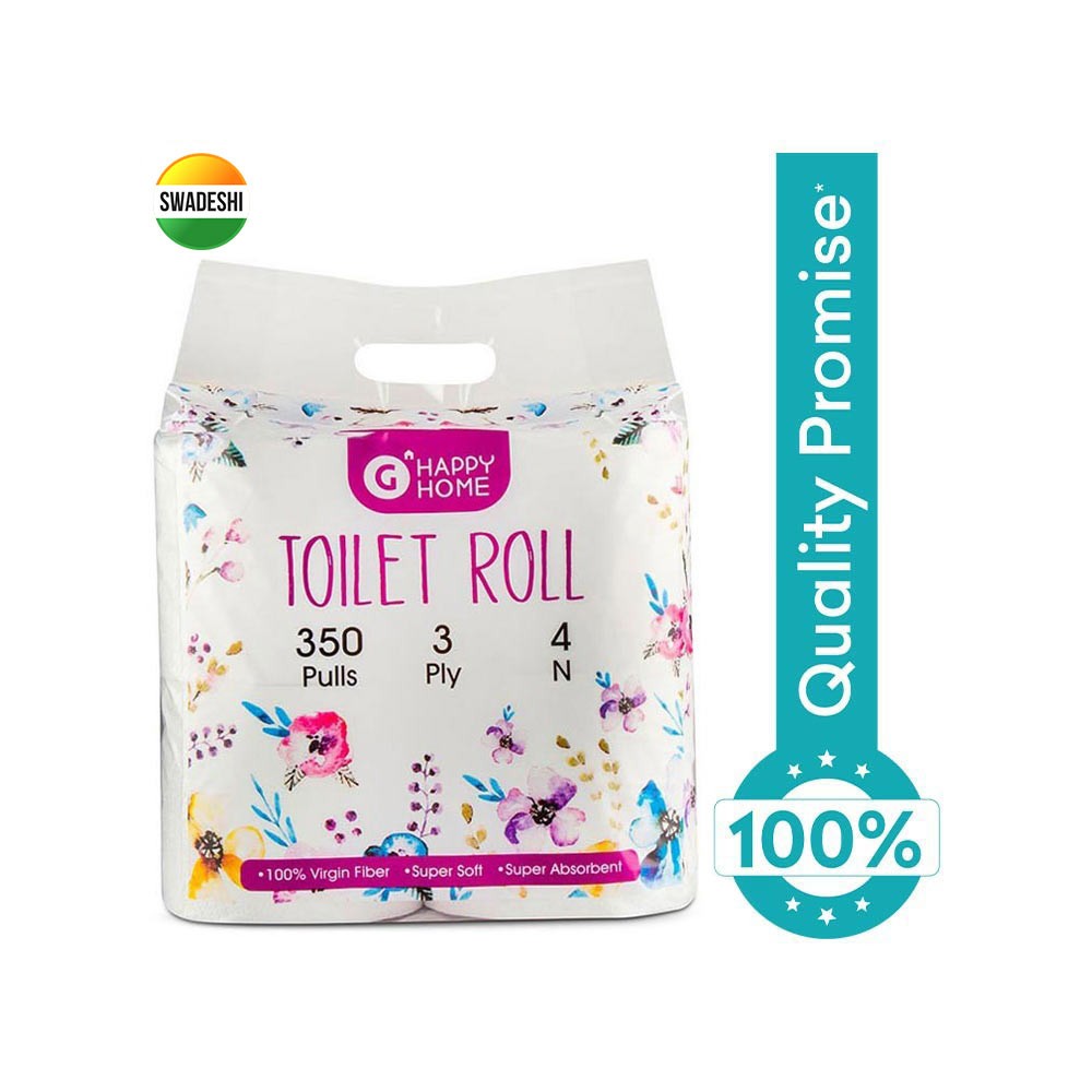 Grocered Happy Home 3 Ply Toilet Roll - Pack of 4