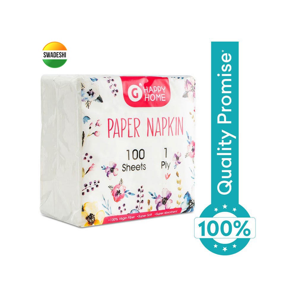 Grocered Happy Home Paper Napkins (1 Ply-30x30 cm - Party Napkins)