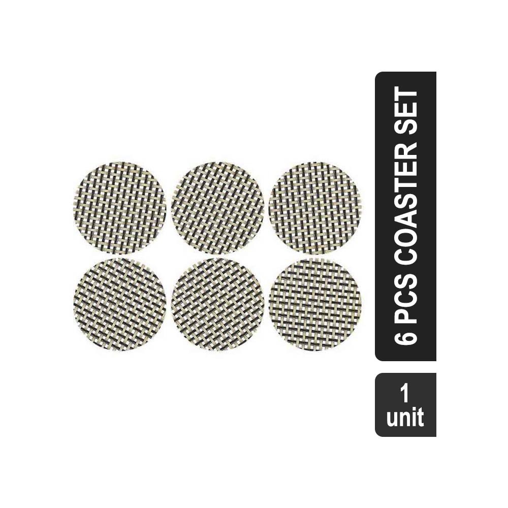 Grocered Wire Mesh Round PVC 6 Pcs Coaster Set (Black)