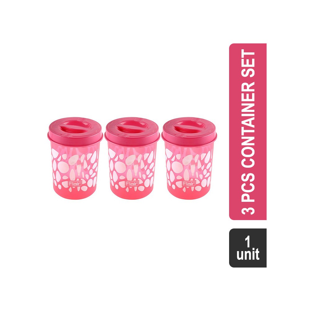 Flair Polypropylene Super Saver Container Set 3 Pcs (1500 ml, Pink) (Kitchen Mate Easy Twist)