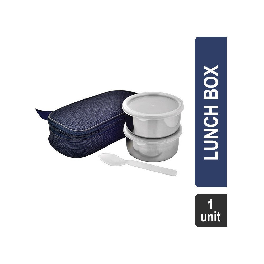 Vinayak with Cover 2 Pcs Stainless Steel Super Saver Lunch Box (330 ml, Silver)