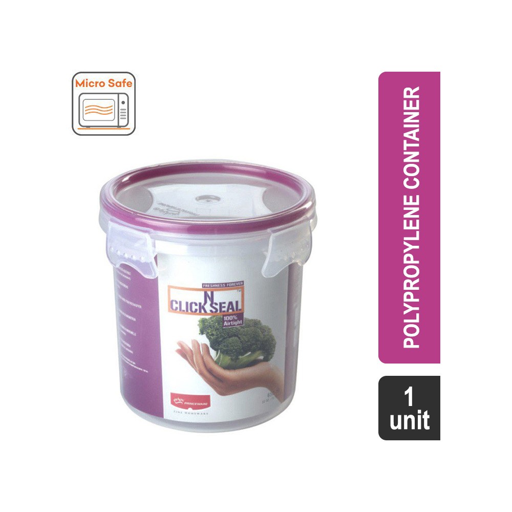 Princeware Polypropylene Canister (650 ml, Clear Bottom & Lid with Violet Gauge) (5902 Click N Seal)