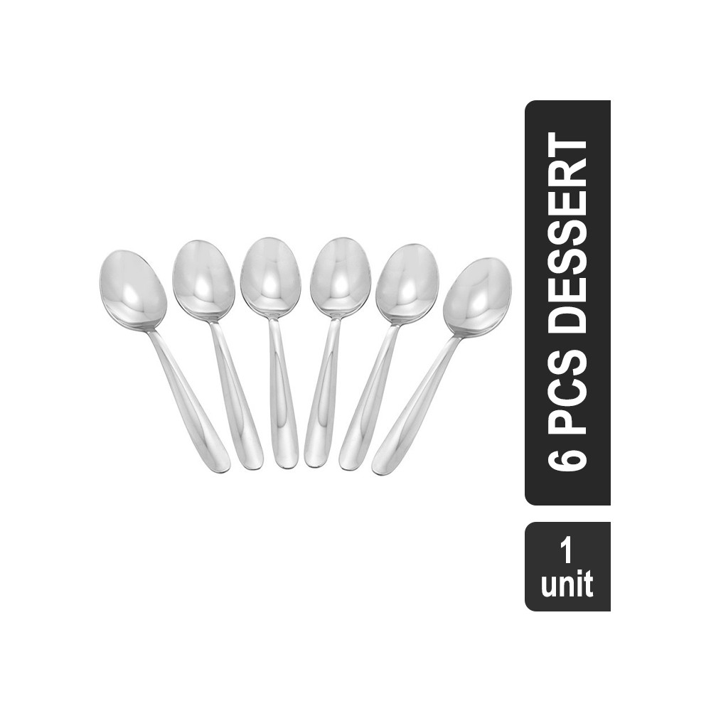 Vinayak Onda Stainless Steel 6 Pcs Dessert Spoon Set (Silver)