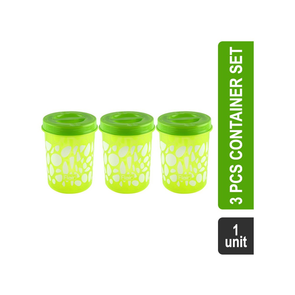 Flair Polypropylene Super Saver Container Set 3 Pcs (1500 ml, Green) (Kitchen Mate Easy Twist)