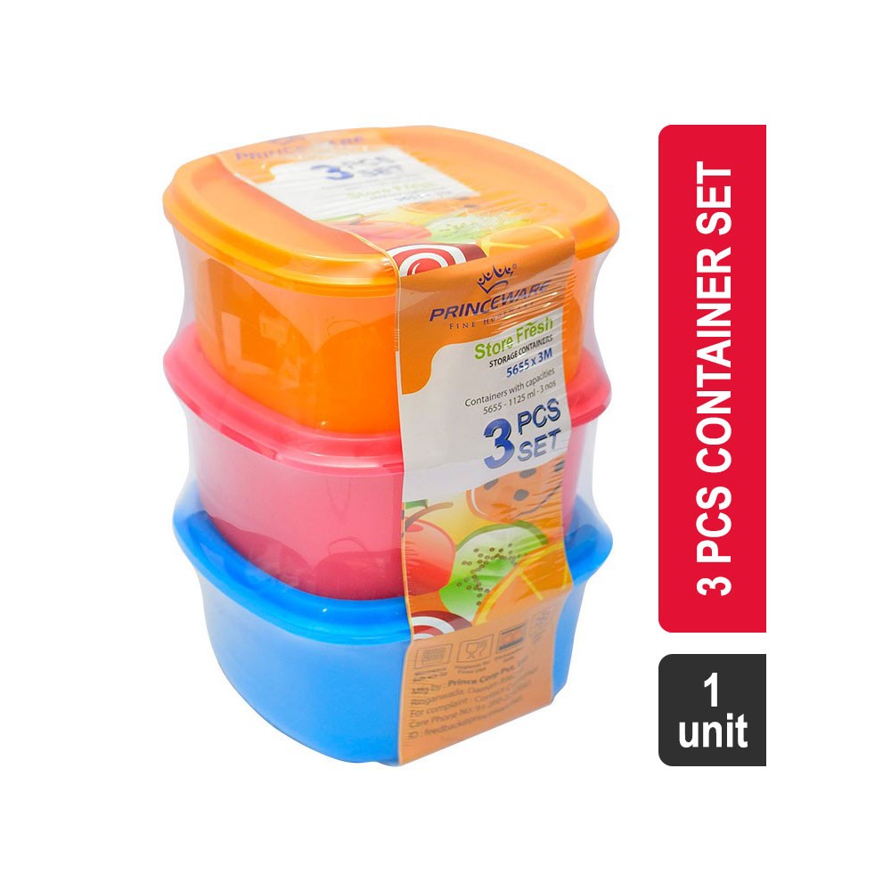 Princeware Polyethylene Container Set 3 Pcs (1.125 l, Assorted) (5655 Store Fresh)