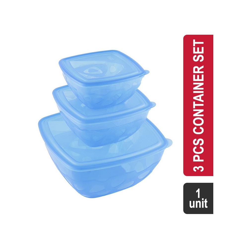 Flair Polypropylene Super Saver Container Set 3 Pcs (650 ml, 1100 ml, 3000 ml, Blue) (Fiesta)