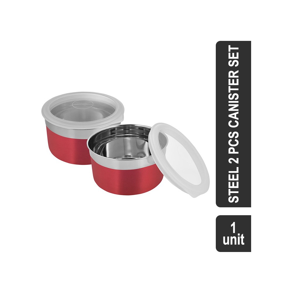 Vinayak SS Cookie Stainless Steel 2 Pcs Canister Set (2x1.8 lt, Metalic Red)