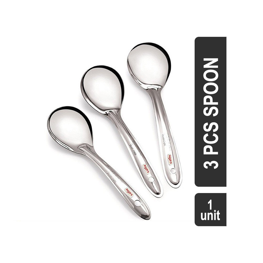 Roops Cook and Serve Vegetable Server Oval Shape Stainless Steel 3 Pcs Spoon (Silver)