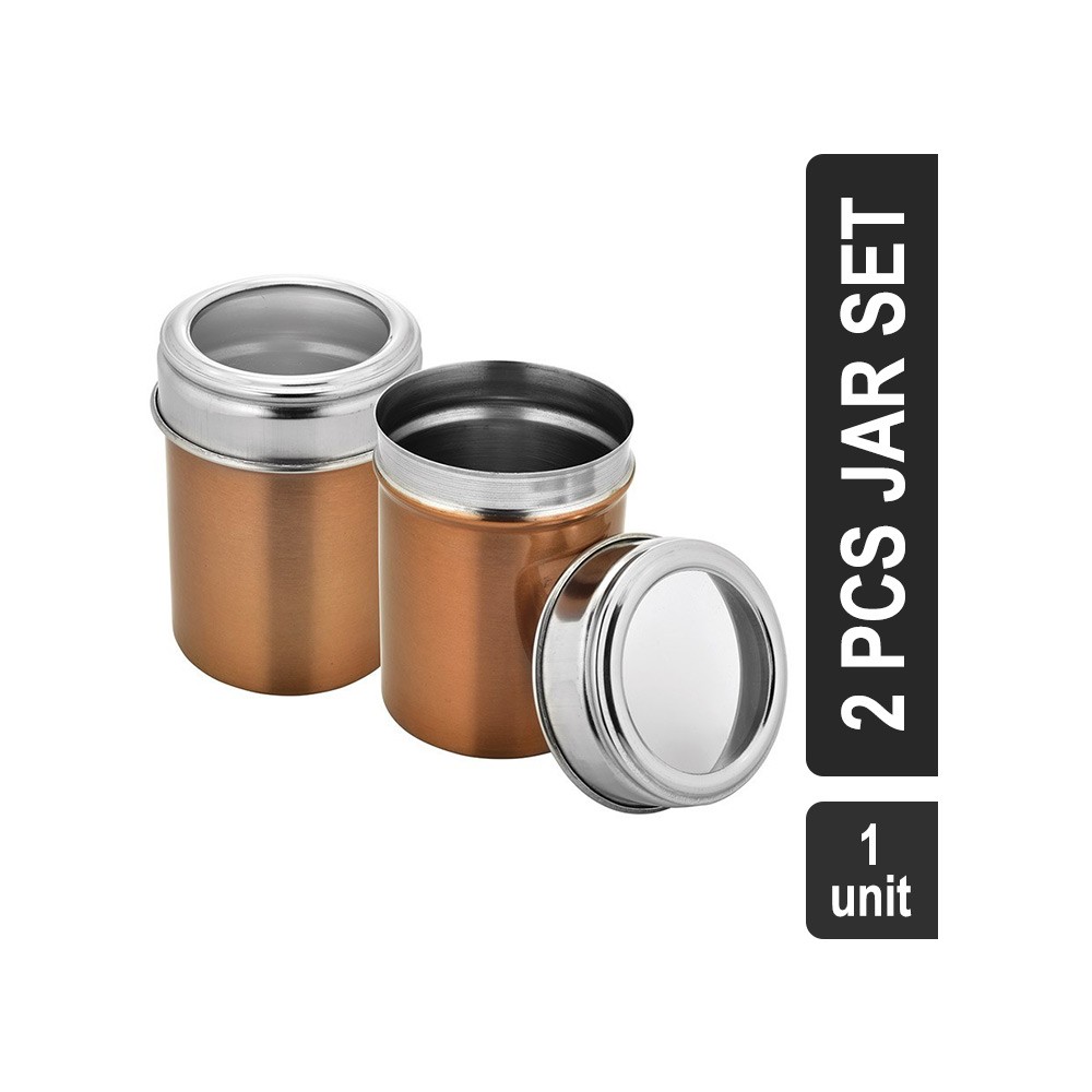 Vinayak Copper Finish Spice Stainless Steel 2 Pcs Jar Set (320 ml)