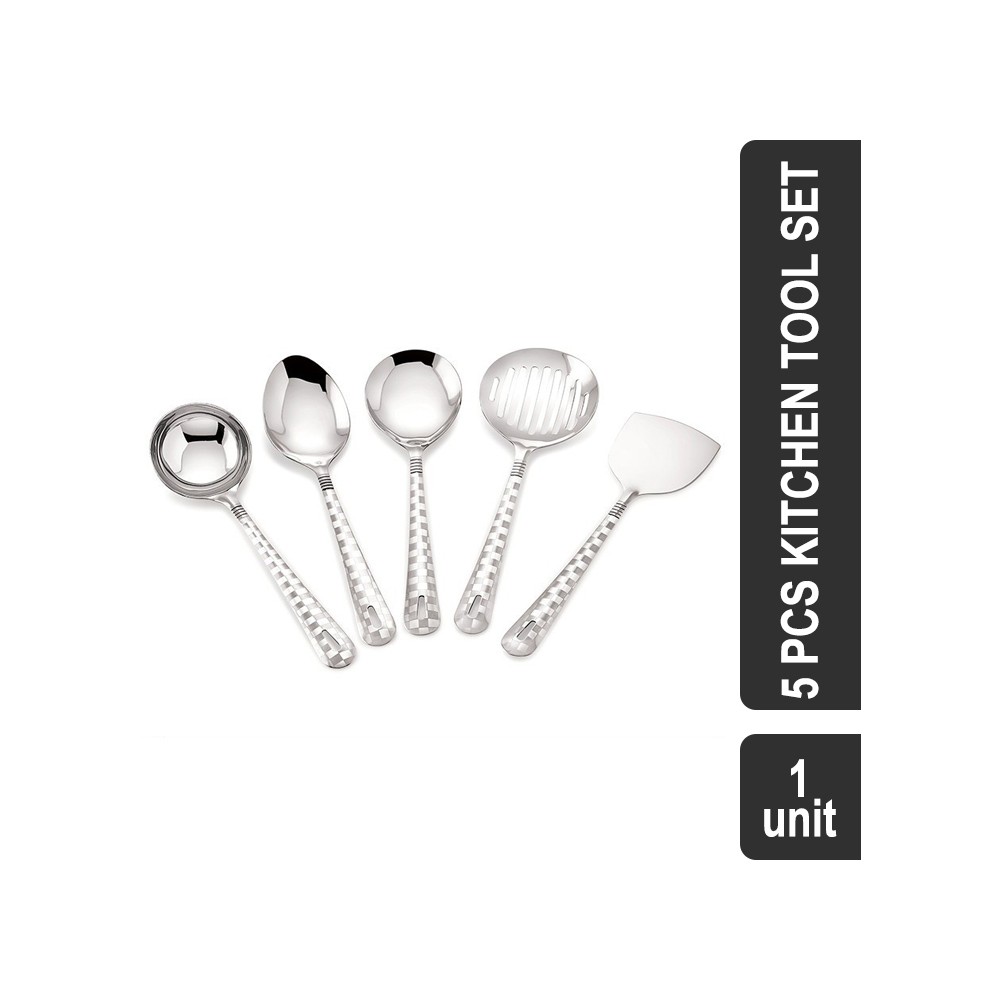 Roops RLO5CHA Lovely Cook and Serve Checkers Stainless Steel 5 Pcs Kitchen Tool Set (Silver)