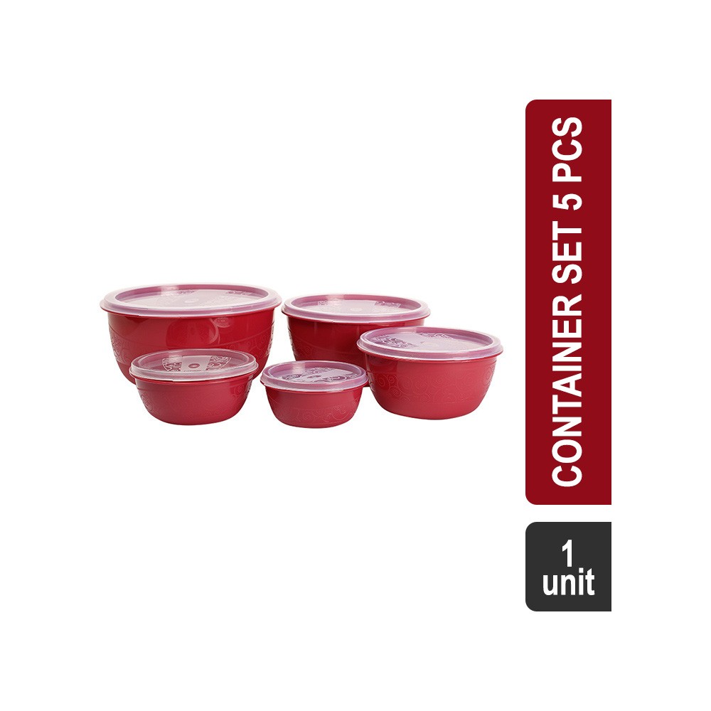 Flair Assorted Polypropylene Container Set 5 Pcs (2.6 lx1.52 lx920 mlx500 mlx300 ml) (FLH-148 Milano)