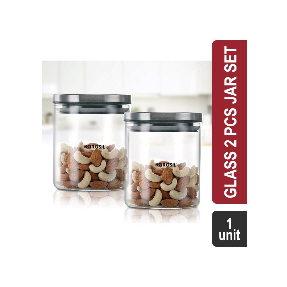 Borosil Classic Transparent Storage Glass Jar Set 2 Pcs (1.2 l) (BCLJR962600)