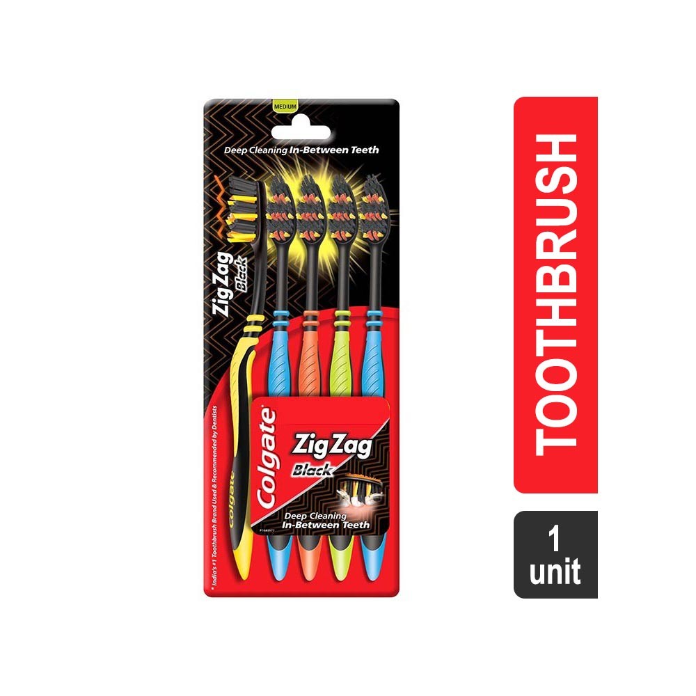 Colgate Zig Zag Black Toothbrush (Medium) - Pack of 5 - Brand Offer