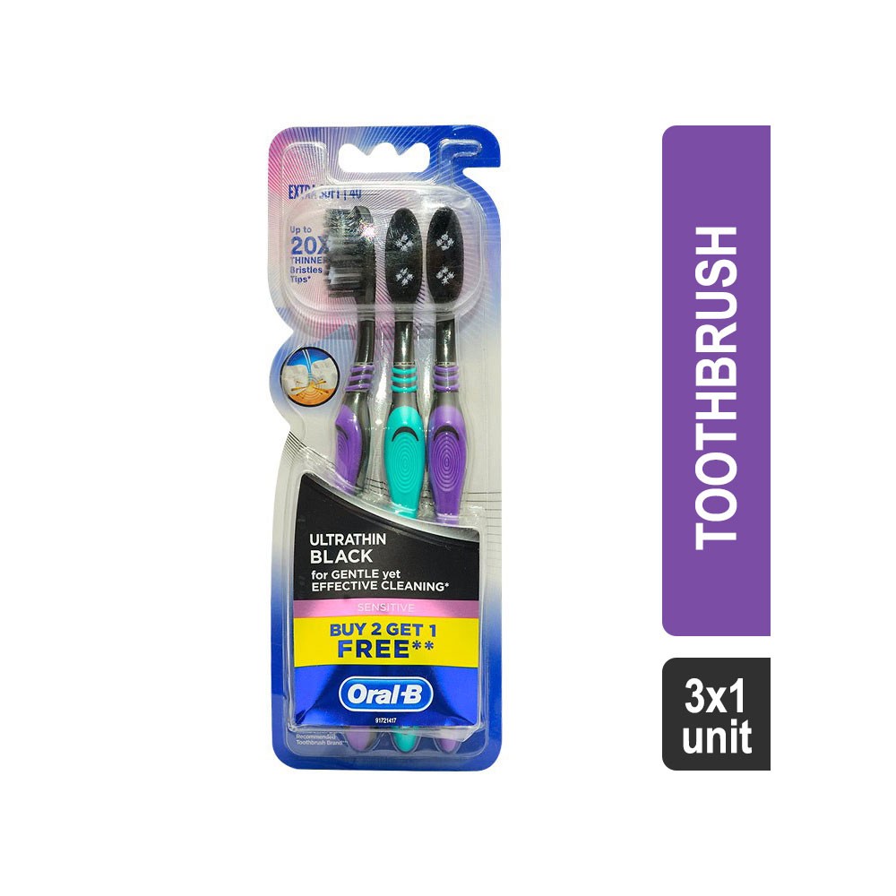 Oral-B Black Ultra Thin Sensitive Tooth Brush (Extra Soft) - Buy 2 Get 1 Free - Brand Offer